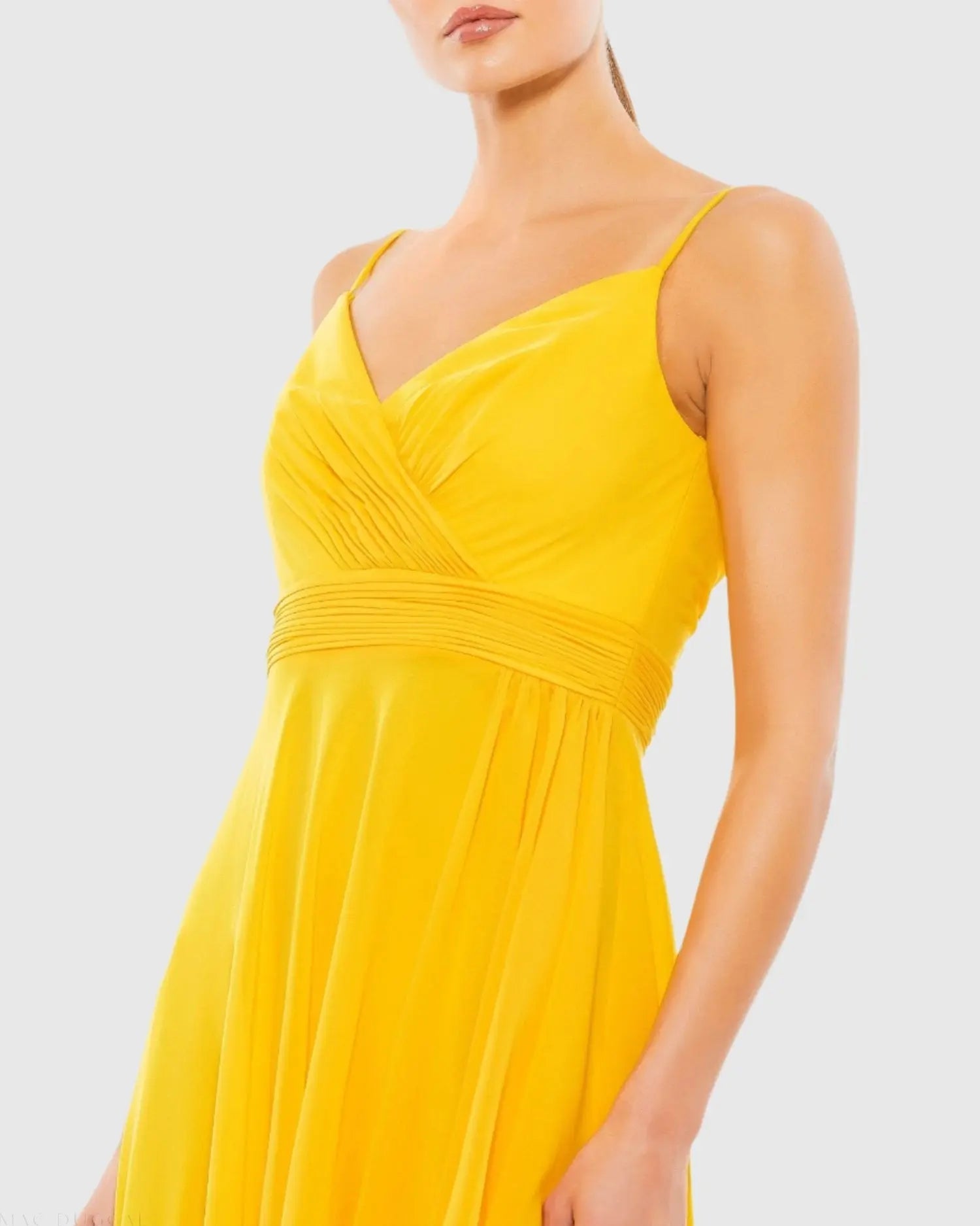 Yellow Asymmetrical Hem Chiffon Maxi Dress