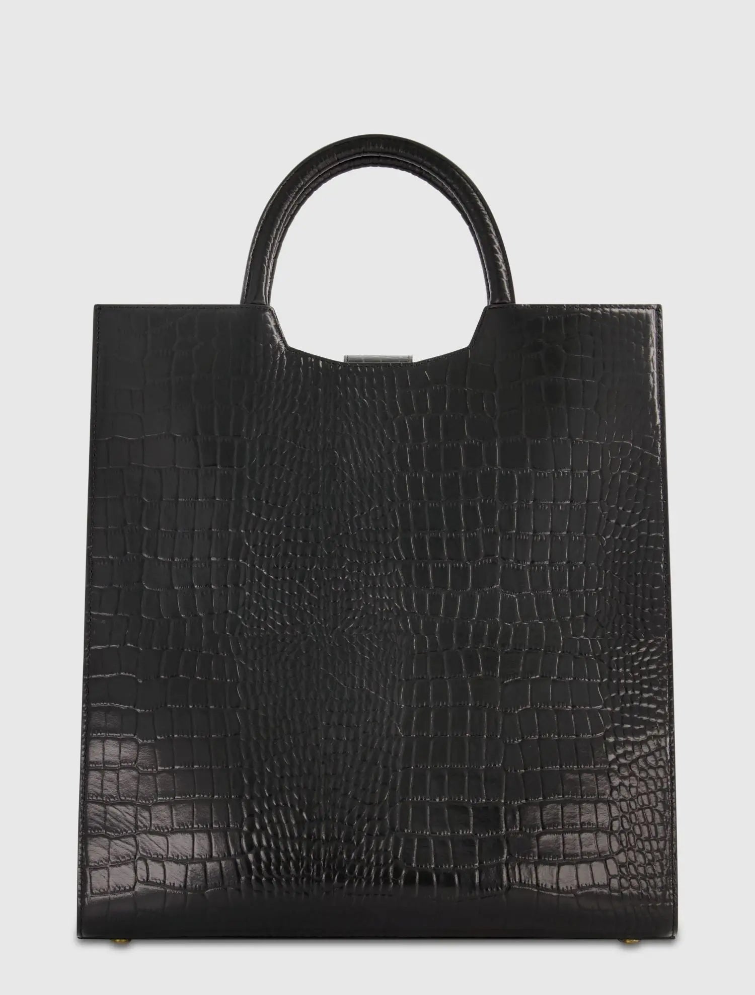 Black Buckled Maxi Croco Leather Tote Bag